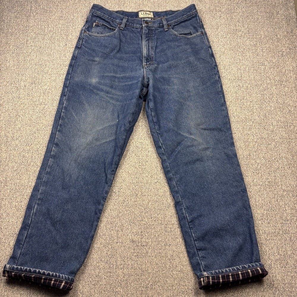 L.L.Bean Flannel Lined Jeans Mens 34x30 Natural Fit Blue Denim Winter Work Pants